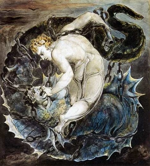 Michael Binding Satan by William Blake