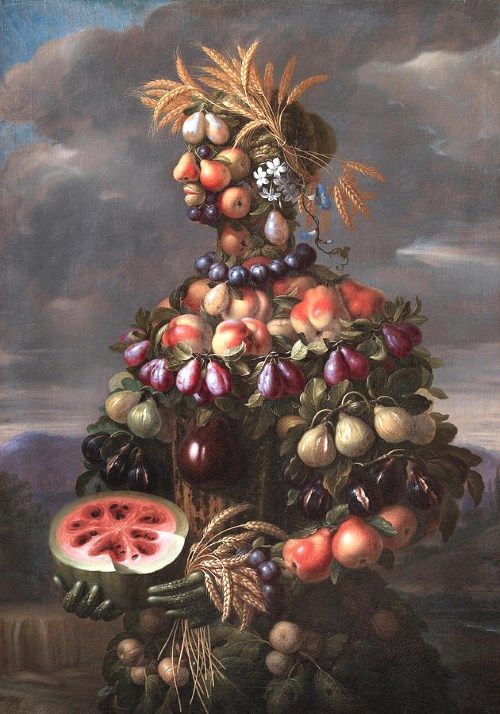 アルチンボルドの追随者の絵画13点 野菜や果物 景色を用い人体とするだまし絵 メメント モリ 西洋美術の謎と闇