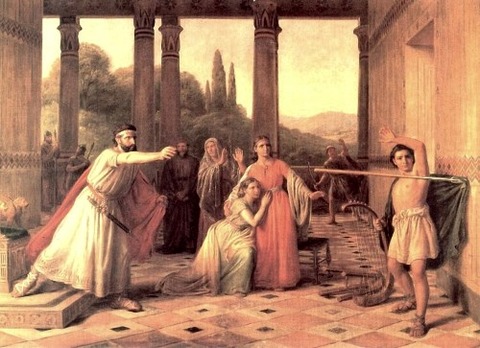 Saul Throwing his Spear at David by Constantin Hansen