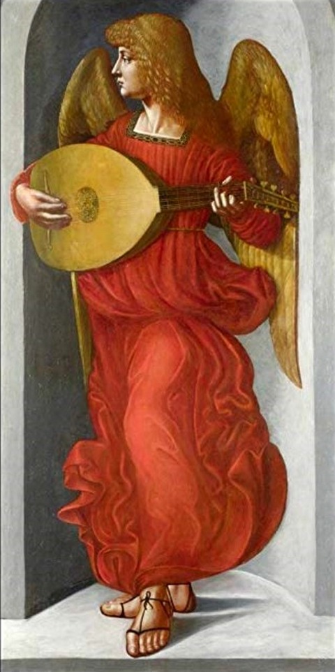 Associate of Leonardo An Angel in Red with a Lute -