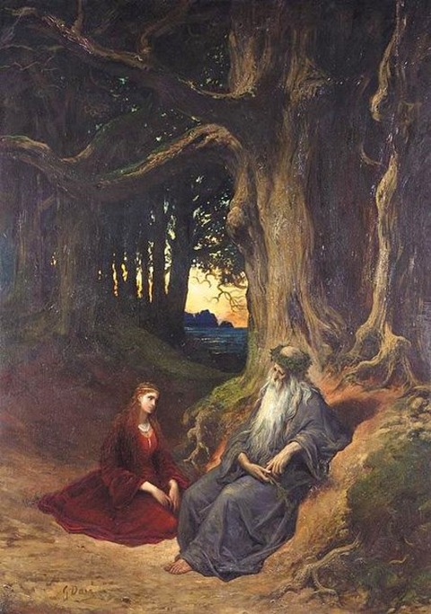 Viviane et Merlin se reposant dans Gustave Dore 1832-83