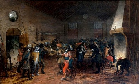 Monkey soldiers taking a cat prisoner, Sebastian Vrancx 17th
