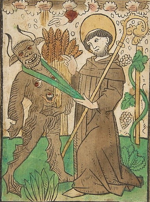 St. Bernard Vanquishing Devil in the Vineyard German 15th