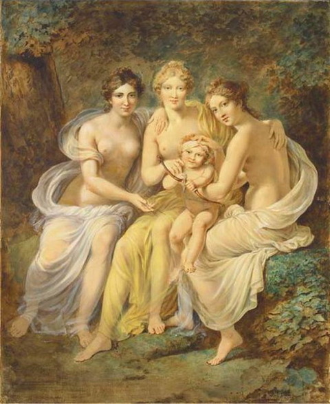 Charles Etienne Le Guay Graces holding Cupid drawing a bow 19th