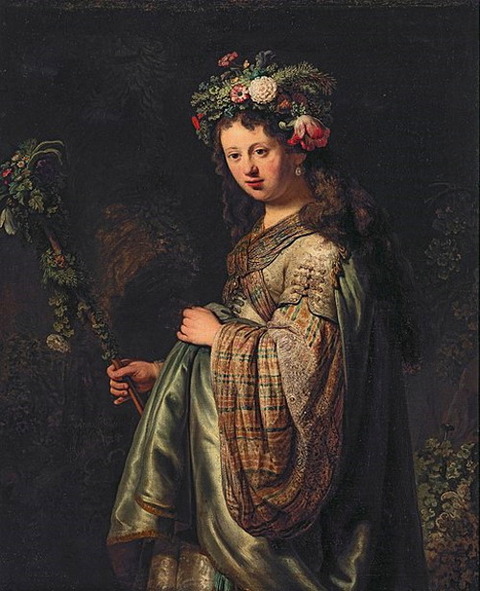 Saskia van Uylenburgh 1634 as Flora, by Rembrandt