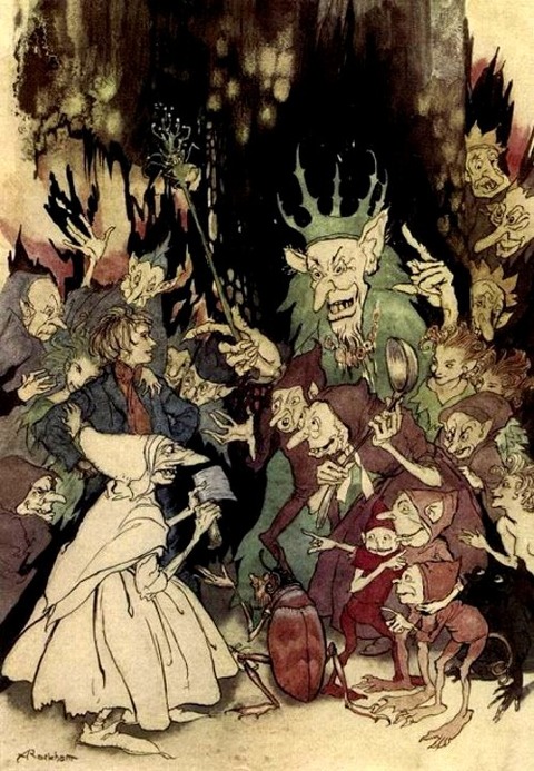 Arthur Rackham- Peer Gynt -Peer before the King of Trolls