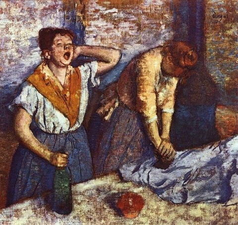 Two women ironing, one with a yawn, by Edgar Degas 1884