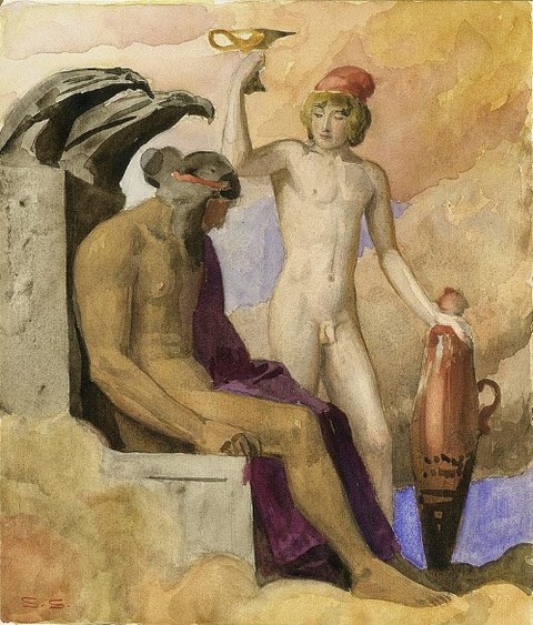 Sascha Schneider (1870 - 1927) Zeus und Ganymed