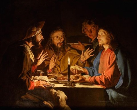 Supper at Emmaus with candlelight by Matthias Stom