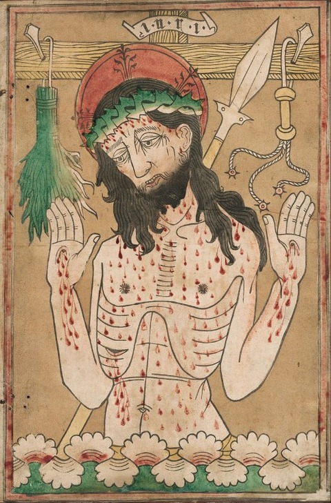 German woodcut with hand-colouring, 1465-70