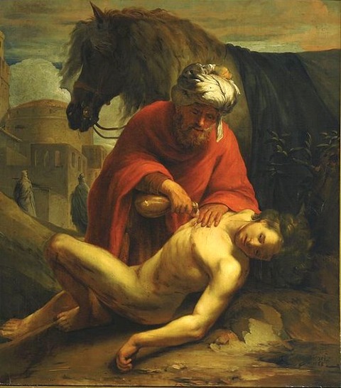 Nicolaes Roosendael -Samaritan heals the traveller 1665
