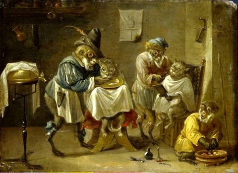 Hieronymous Francken II Bathroom with monkeys and cats