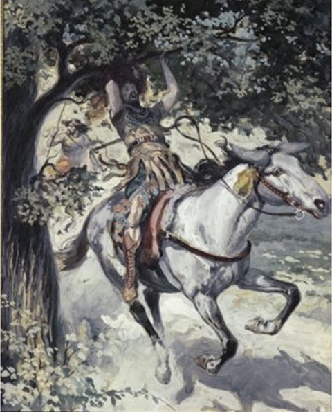 Absalom hanging on the oak tree b y J James Tissot