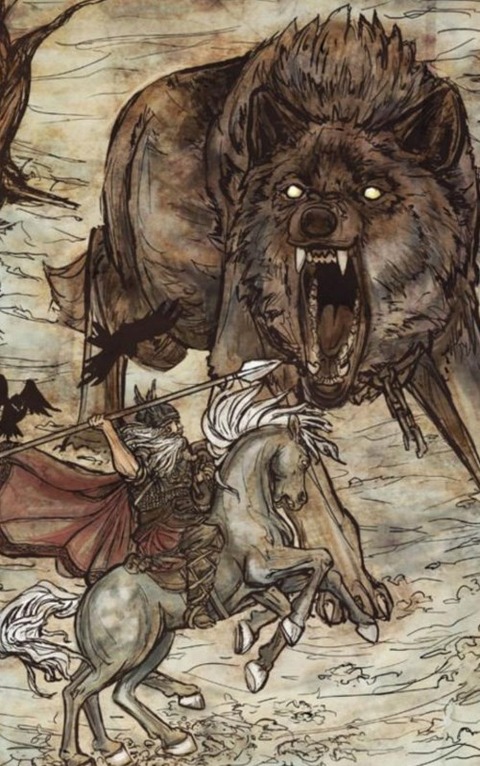 Odin and Fenrir by Arthur Rackham