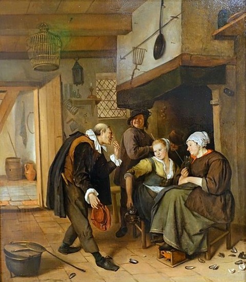 A Gallant Old Man Courting a Young Woman, by Jan Steen 1665