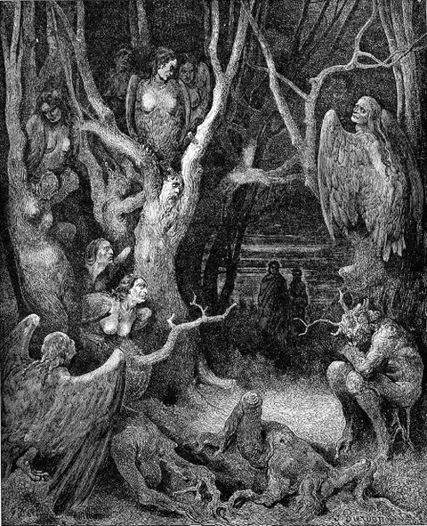 Harpies in the infernal wood Inferno by Gustave Doré 1861