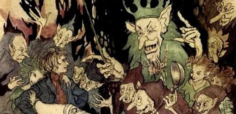 Arthur Rackham -Peer before the King of Trolls -