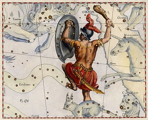 colorized extract of Johannes Hevelius' Uranographia 1687