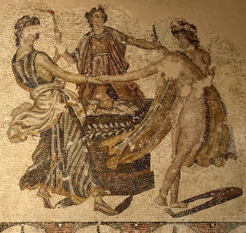 Mosaic Three Graces dancing Roman villa Patras Greece 3 th