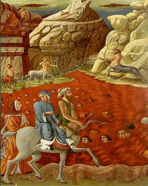 The Divine Comedy shows a centaur patrolling the river of fire