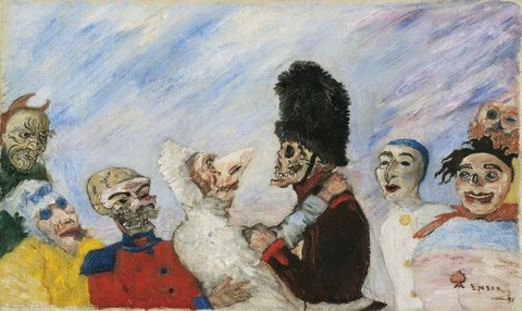 James Ensor - SQUELETTE ARRÊTANT masek, 1891