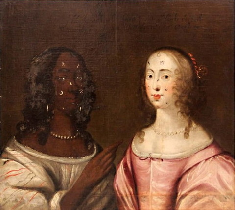 Anonymous Double portrait of two women with face patches 1650