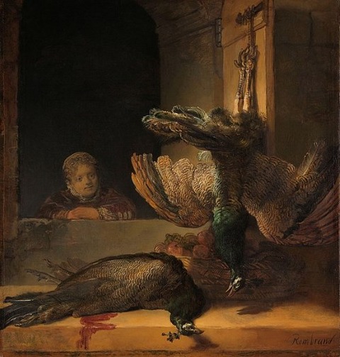 Still life with two Peacocks and a Girl 1639