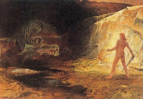 Sigurd And Fafnir by Hermann Hendrich (1854-1931