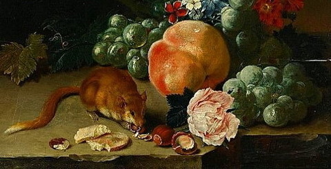 Johann Amadeus Wink Still Life with Mouse Fruit  Flowers 18th -