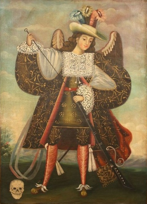archangel holding musket with death skull