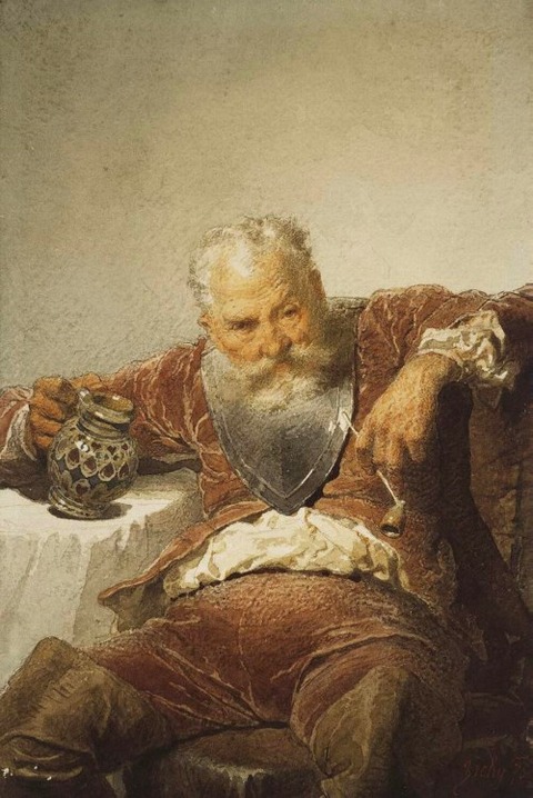 Falstaff with a Tankard of Wine and a Pipe, 1873 by Mihály Zichy