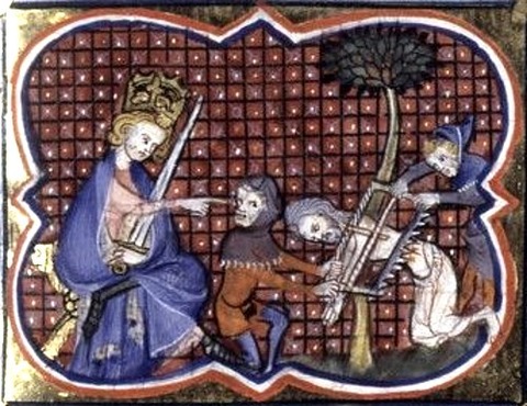 The martyrdom of Isaiah in a Bible historiale 14th