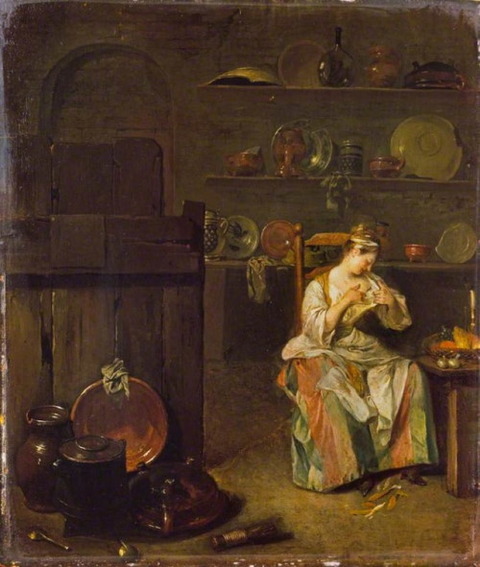 A Girl in a Kitchen La chercheuse de puce Nicolas Lancret