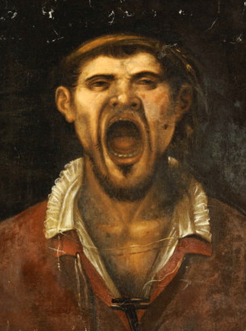 A Peasant Man Head And Shoulders, Shouting Agostino Carracci
