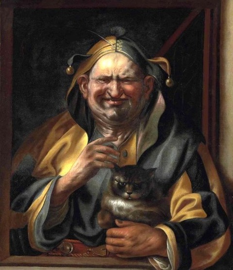 A jester with a cat, by Studio of Jacob Jordaens