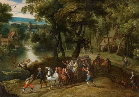 Flemish School, 17th Wooded Landscape With Robbers, Men