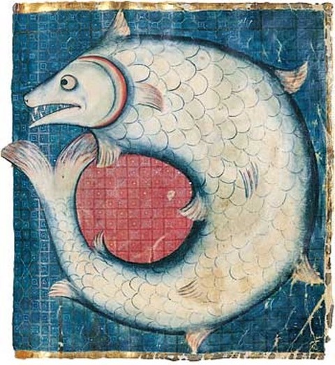 MEDIEVAL MANUSCRIPT, ILLUMINATED 13TH Leviathan 1280
