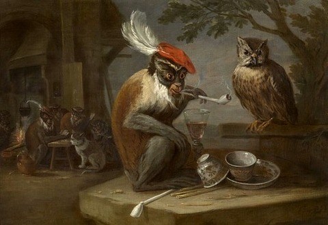 Singerie with smoking pipe, David Teniers the Younger, 17