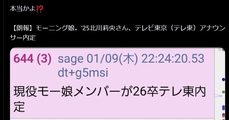 撤回不可、現役モー娘。の裏アカ«メンバー悪口»流出騒動とテレ東内定の波紋