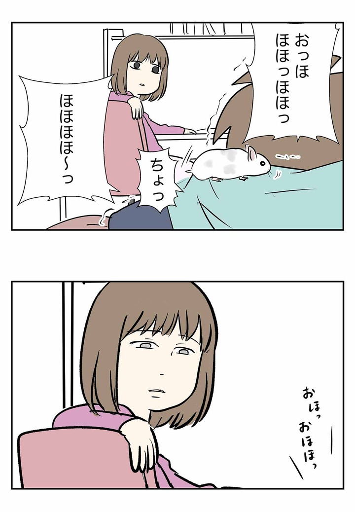 ハムスターと戯れる姿を見守る風景をご覧ください