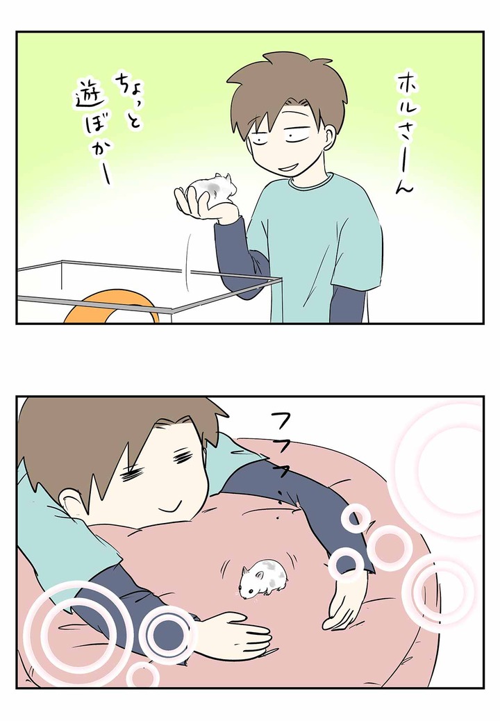 ハムスターと戯れる姿を見守る風景をご覧ください