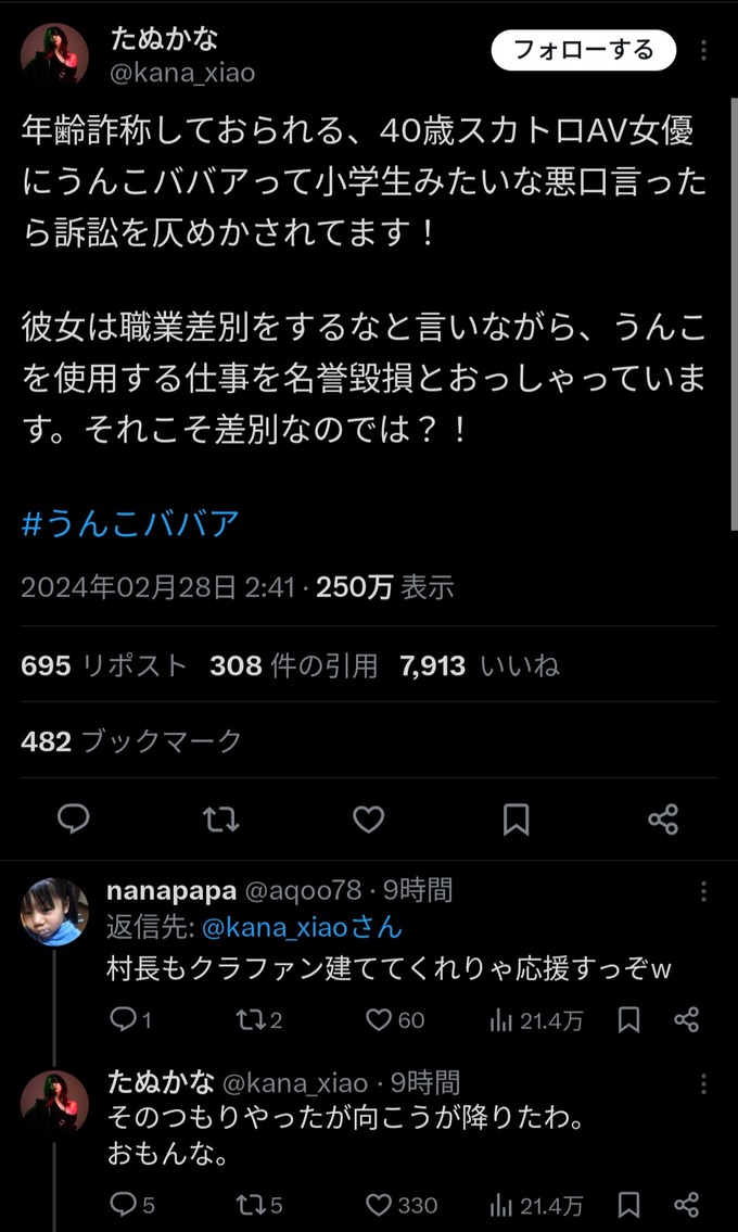 【超悲報】たぬかな、セクシー女優に訴えられそう
