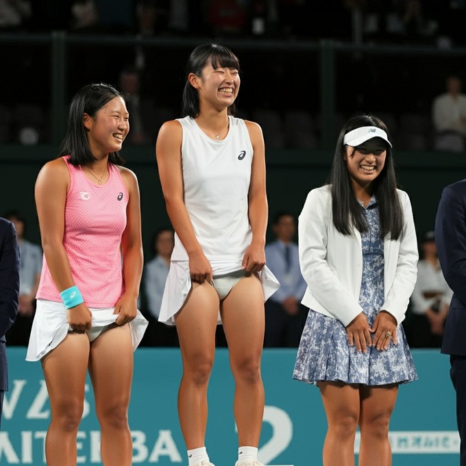 【朗報】テニス女子、表彰台上で突然パンツを披露