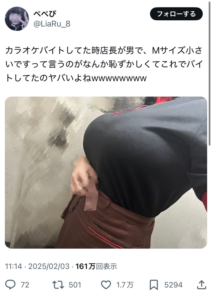 【衝撃】カラオケバイト女の子、とんでもない乳を披露する