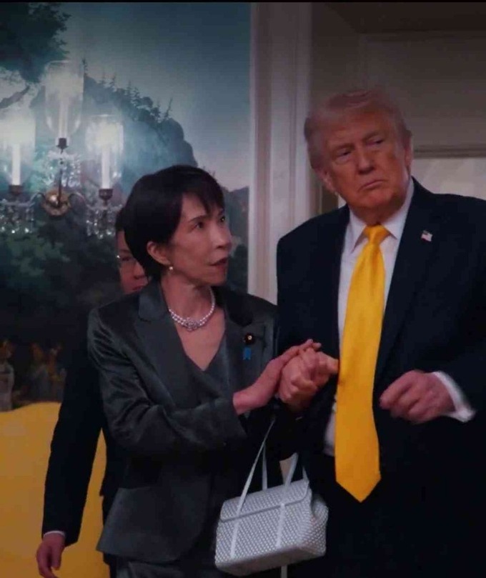【悲報】高市早苗、上目遣いでトランプの手をすりすり