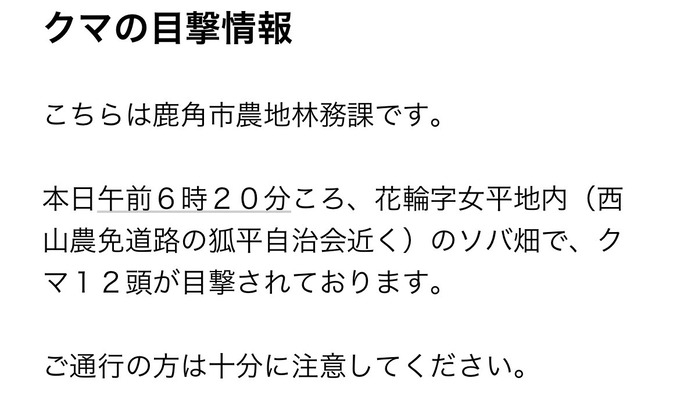 【秋田終了】熊が一度に12頭出現する