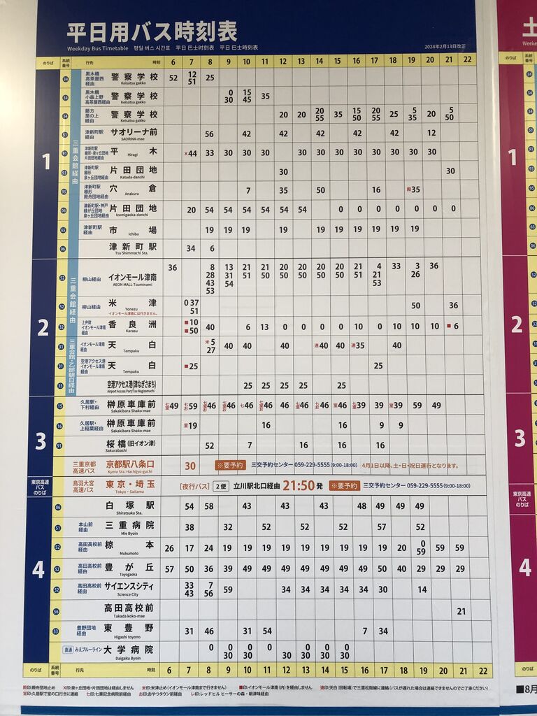 津駅バス時刻表