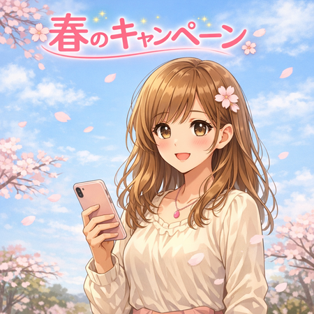 春のキャンペーン 桜 少なめ スマホを持