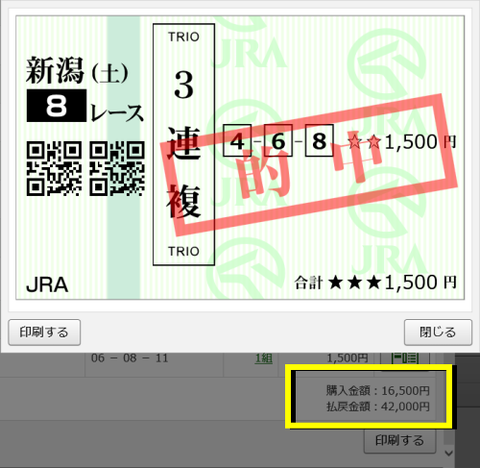 新潟ＪＳ３連複的中馬券