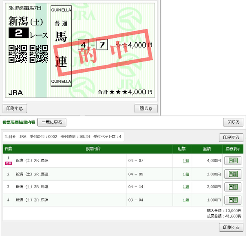 9月5日新潟2R的中馬券